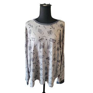 Harry Potter Gray Graphic Theme Wizard World Long Sleeve Top Size XL Movie Magic